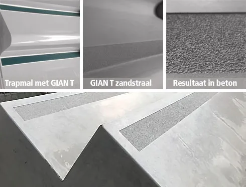 GIAN T02, trapneus, zandstraal, beton, anti-slip, structuur, profiel, trap